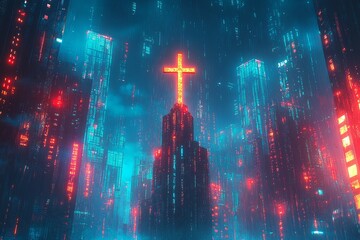 Cross City Crossroads Christianity Religion Spiritual Symbol - Generative AI