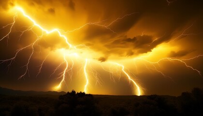 Sticker - yellow lightning on night sky background