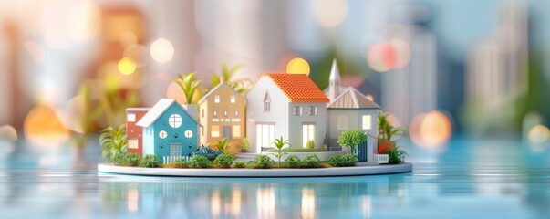 Wall Mural - Miniature Village on a Reflective Surface