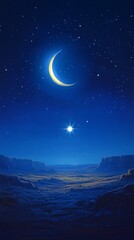 Canvas Print - Crescent Moon and Star Desert Night Islam Religion Spiritual Symbol - Generative AI