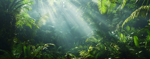 Canvas Print - Sunbeams Through Rainforest Canopy.