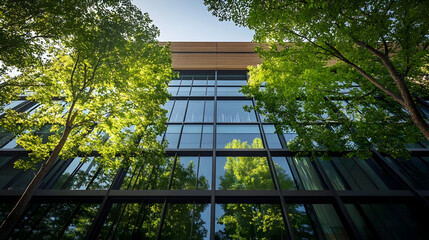 Wall Mural - Trees reflected in modern building glass.