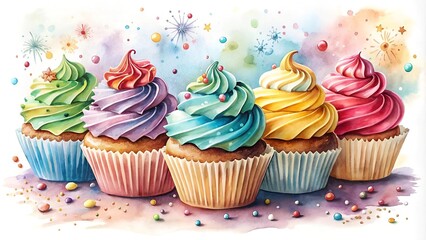 Whimsical Watercolor Cupcakes: A Celebration of Delicate Flavors  Generative AI