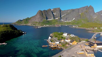 Wall Mural - be amazed by the aerial view of reine in the lofoten islands, norway, showcasing rugged mountains an