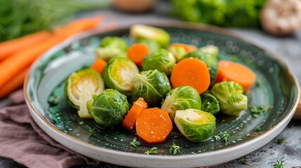 plate of salad with Brussels sprouts and carrots, Generative AI,