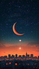 Canvas Print - Crescent Moon and Star Urban Twilight Islam Religion Spiritual Symbol - Generative AI