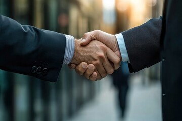 Wall Mural - Businessman handshake for teamwork of business merger and acquisition with generative ai