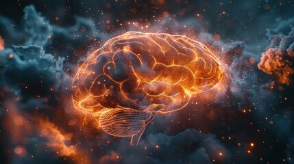 Brain Explosion: AI-Generated Artistic Illustration of Knowledge, Creativity, and Fantasy Dust in Human Mind