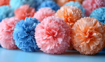 Sticker - Pom poms in various colors and sizes creating a playful wedding backdrop