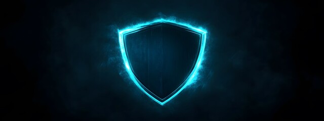 A shield icon glowing in blue light on an abstract dark background, symbolizing security and protection