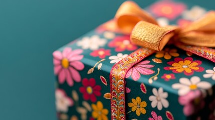 Sticker - closeup of a traditional Diwali gift box wrapped in vibrant colors with intricate patterns, festive and elegant 