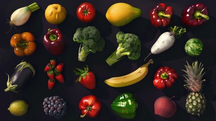 Set of fruit and vegetables. Collection of different vegetables