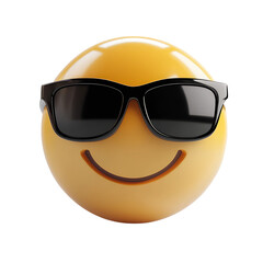 Wall Mural - Smiling face with sunglasses three-dimensional emoji,3d cheerful glasses emoji isolated on transparent background, Happy sun emoji,png,3d smiling face emoji with expression sun glasses on, transparent