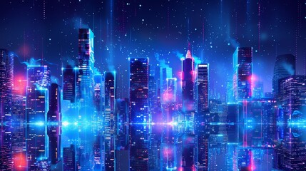 cityscape with space and neon light effect. Modern hi-tech, science, futuristic technology concept. Abstract digital high tech city design for banner background