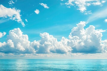  Panorama of clear sky background for summer vacation concept at ocean and summer sea water with sunlight of beautiful cloudy sky with generative ai