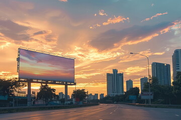 Wall Mural - billboard on the road with city background