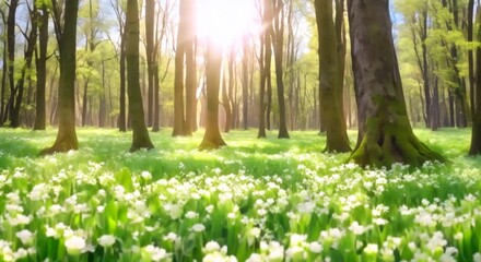 Wall Mural - Springtime Forest Landscape Seamless looping time lapse video animation background 4k animation