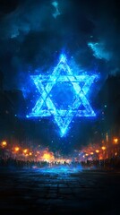 Canvas Print - Star of David Festival Lights Judaism Religion Spiritual Symbol - Generative AI