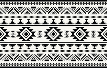 Wall Mural - Ethnic tribal Aztec black and white background. Seamless tribal pattern, folk embroidery, tradition geometric Aztec ornament. Tradition Native and Navaho design for fabric, textile, print, rug, paper