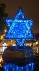 Poster - Star of David Festival Lights Judaism Religion Spiritual Symbol - Generative AI