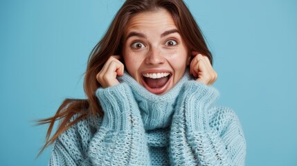 Wall Mural - The excited woman in sweater