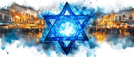 Sticker - Star of David Festival Lights Judaism Religion Spiritual Symbol - Generative AI