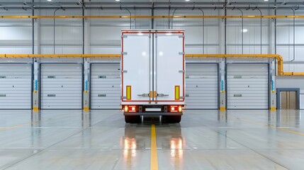 Wall Mural - White Semi-Truck Parked in a Large Warehouse