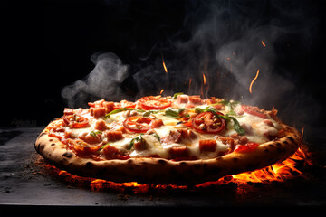 Wall Mural - grilled pizza on dark background.