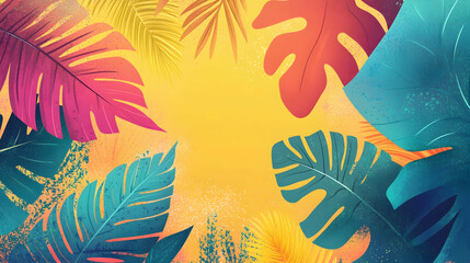 Wall Mural - Abstract Tropical Background with Bright Colors and Exotic Plants - An illustration of an abstract tropical background with bright colors and exotic plant shapes, 