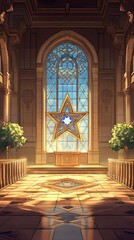 Sticker - Star of David Synagogue Stained Glass Judaism Religion Spiritual Symbol - Generative AI