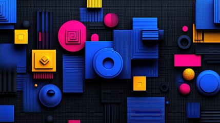 Poster - Vibrant Geometric Shapes in Bold Colors on Dark Background