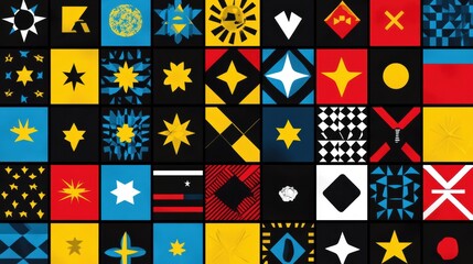 Poster - Colorful Patterns and Abstract Shapes on Black Background