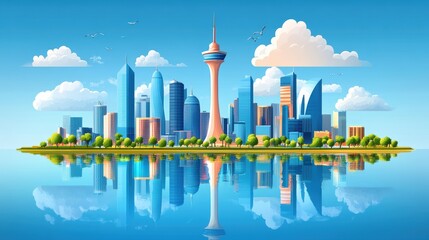 Poster - Colorful City Skyline Reflected in Calm Water