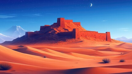 Sticker - Desert Fortress at Dusk with Starlit Sky