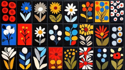 Sticker - Colorful Floral Patterns on Black Background