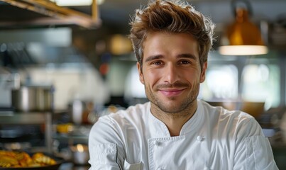 Portrait of confident cook in kitchen in restaurant looking at camera