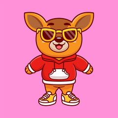 Wall Mural - Cute baby deer wearing hoodie jacket and wearing glasses cartoon animal