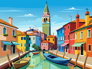 Wall Mural - Vector sketch of architecture of Burano island, Venice, Italy.