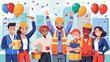 © theartcreator - Diverse Workers Celebrating Labor Day in Office with Confetti and Balloons
