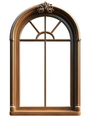 wooden arched window with open slatted shutters