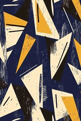 Wall Mural - Abstract geometric pattern with triangles in blue, yellow, and beige.