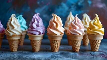 Wall Mural - Playful Arrangement of Mini Ice Cream Cones in Various Flavors for Party or Event