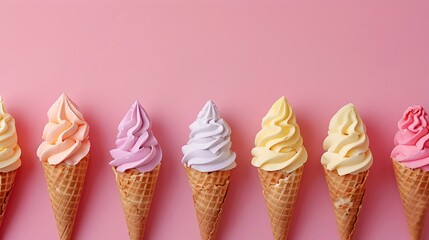 Wall Mural - Playful Arrangement of Mini Ice Cream Cones with Vibrant Flavors for Party or Event