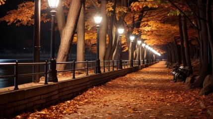 Wall Mural - Autumn Walkway at Night