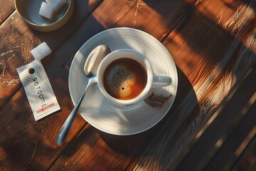 Wall Mural - A cup of espresso on a wooden table