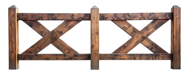 Three-Section Wooden Fence with Cross Pattern