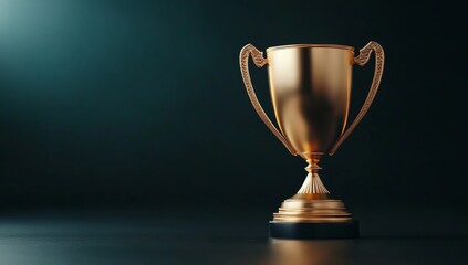 Golden trophy on dark background, winner award concept for business success or sports competition first place