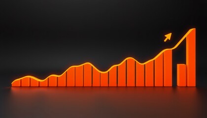 Wall Mural - consistent growth in 3d line graph glowing orange segments minimalist black background showcasing financial prosperity controlled spending modern design elements hd qualit