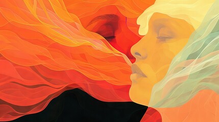 Wall Mural -   A portrait of a woman with closed eyes, flowing hair, and wind blowing through it