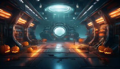 Wall Mural -  Abandoned Space Station on Halloween- A haunting Halloween scene set in an abandoned sp_1(7)